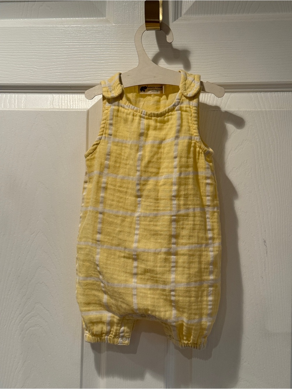 Monica & Andy Yellow & White Plaid Sleeveless Cotton Romper 3-6M